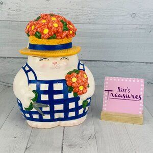 Clay Art 1994 BLOOMIN CAT IN THE GARDEN Hand Painted Anthropomorphic Cookie Jar